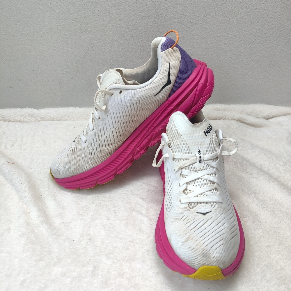 HOKA One Rincon 3 Womens 8.5B White Pink Running Shoes 1119396 - Picture 5 of 13